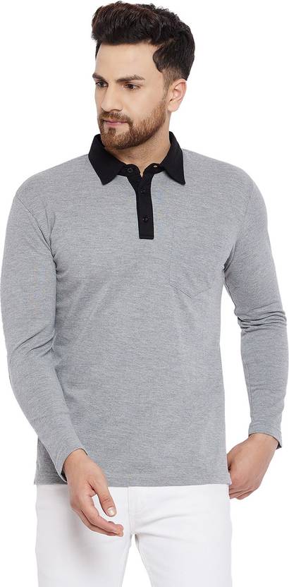 HYPERNATION Men Solid Polo Neck Pure Cotton Grey T-Shirt
