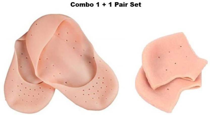 aurapuro Combo Offer Anti Heel Crack + Smiling Foot Silicone Full and Heel Socks 1 + 1 Pair Heel Support
