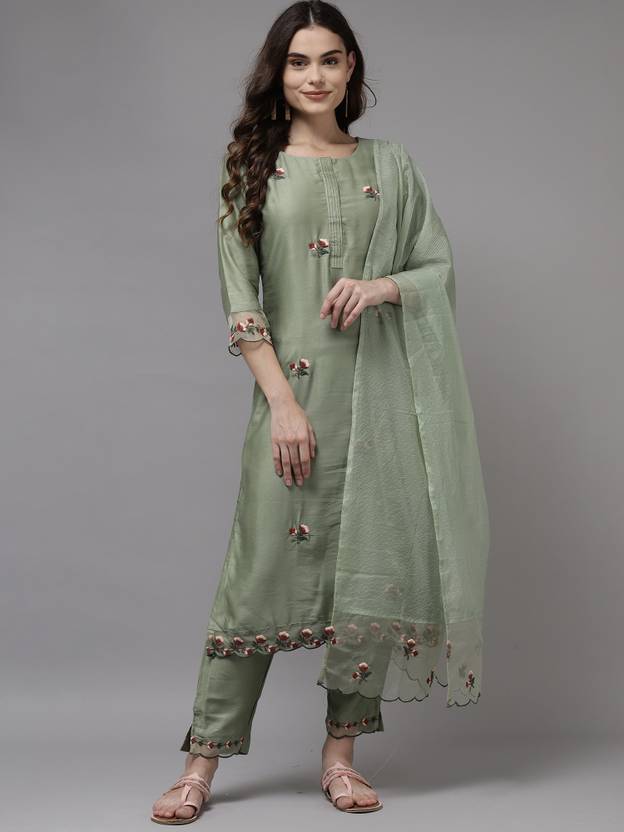 Modal Muslin Kurta Pant Dupatta Set with Detailed Embroidery Work – Designer Festive Suit Set for Women