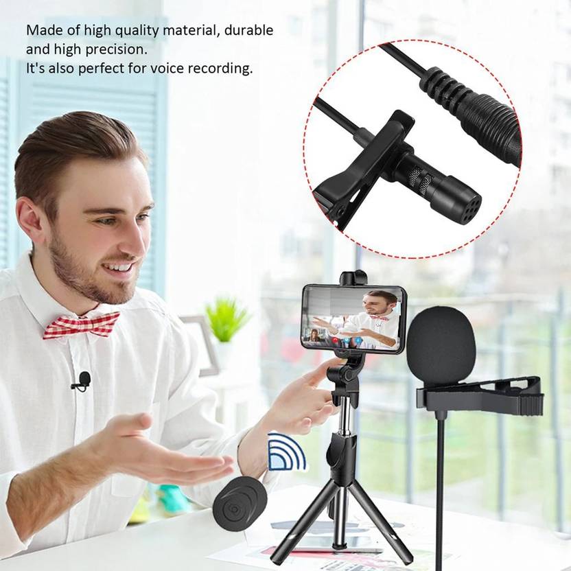 POZUB Best Buy 3in1 Multi-Purpose Selfie Stick Tripod Detachable Bt Remote Control + Lapel 3.5mm Collar Microphone wired mic plug & play condenser Lavalier microphone For Voice Recording Microphone Gaming Sound Recording Studio Recording Action Camera Stand in Gimbal Stabilizer, |in tripodmobile holder With Mobile Clip Holder & BT Remote Extendable Monopod Live Photo Holder Tripod With Three-Dimensional Head & Quick Release T9 Gorilla Tripod Mount Cum Multi-Use Selfie Stick Single Gimbal for Mobile