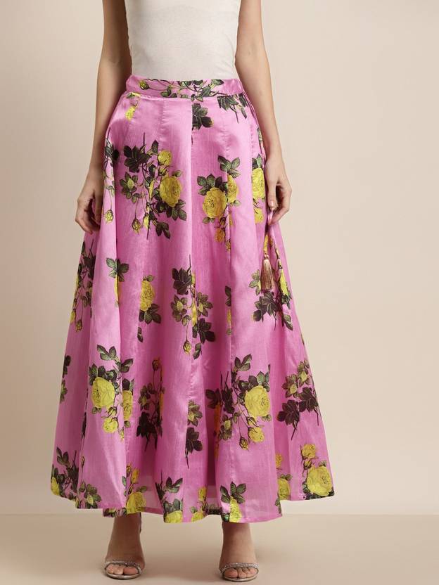 Shae by SASSAFRAS Women Floral Print Flared Pink Skirt