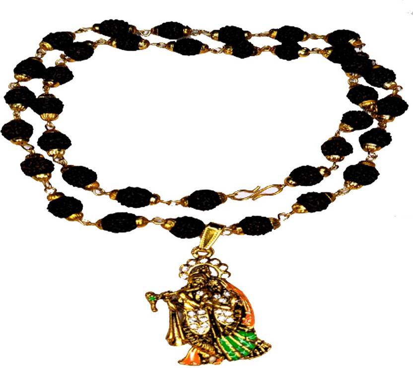 LOTUS RISE Radha Krishna Locket With Mala Black Color Combination Gold
