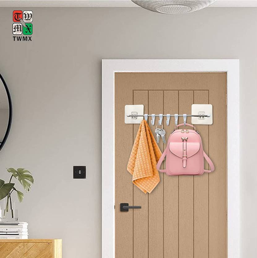 HFX MultiPurpose Stainless Steel Hook Rail with 6 Plastic Hooks