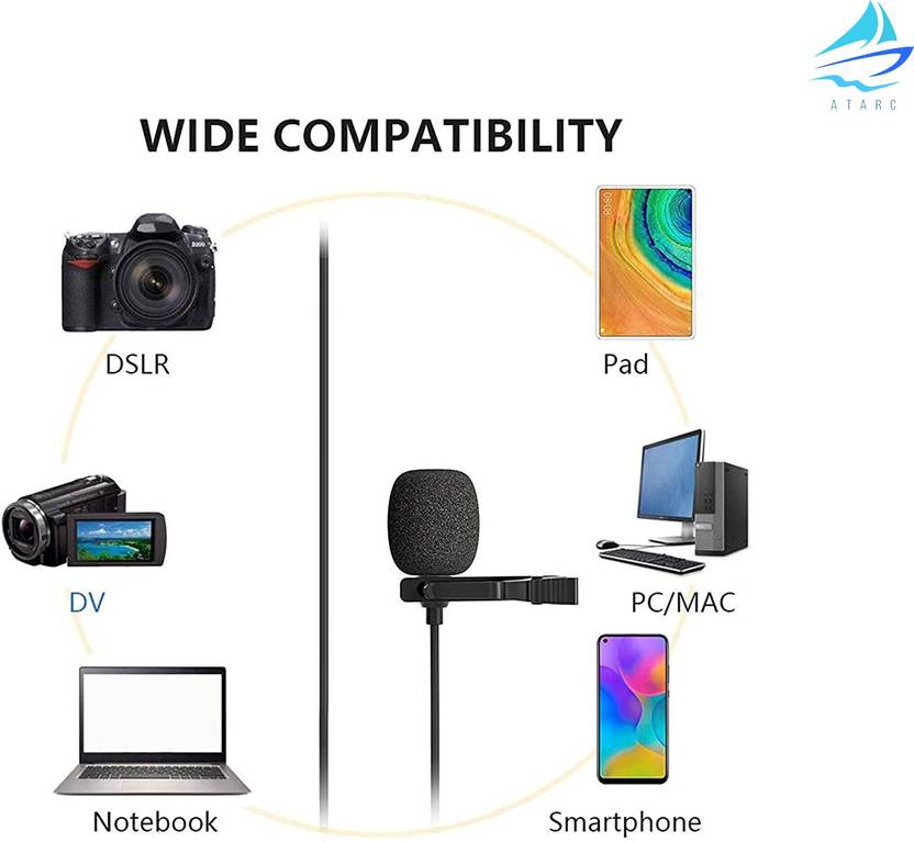ATARC Digital Noise Cancellation Clip Collar Mic Condenser for YouTube Video | Voice Recording Filter Mic for Recording Singing YouTube on Smartphoness | Travel Videos Mike | YouTube Mic for Smartphone L5 Microphone