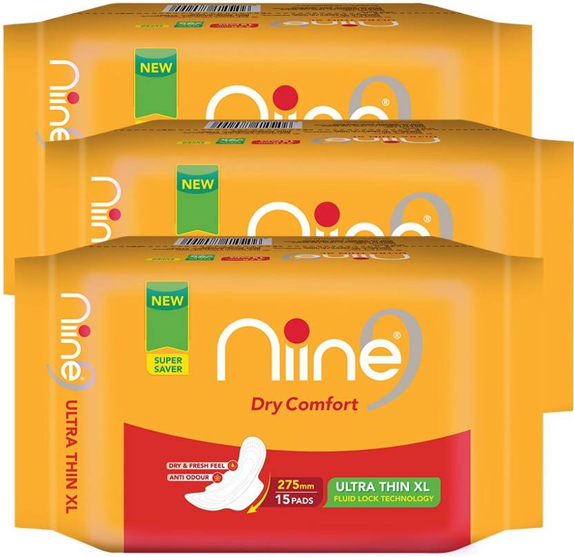 Niine Dry Comfort Ultra Thin Sanitary Pads for women (Pack of 3) 45