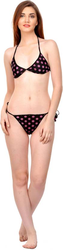 Boosah Bra & Panty Set Polka Print Purple, Black Lingerie Set
