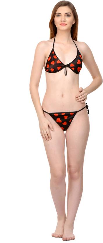 Boosah Bra & Panty Set Printed Red, Black Lingerie Set