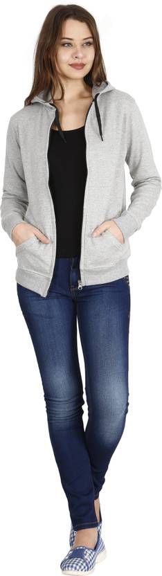 Women Full Sleeve Solid Hooded Sweatshirt