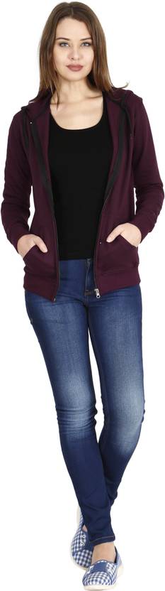 Women Full Sleeve Solid Hooded Sweatshirt