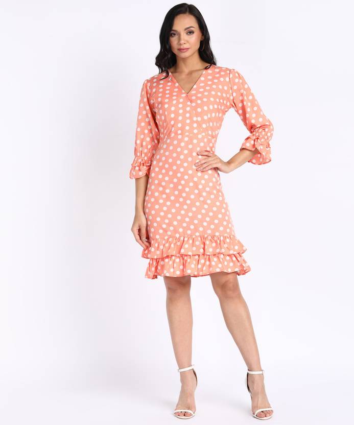VAHSON Women Wrap Orange Knee Length Dress