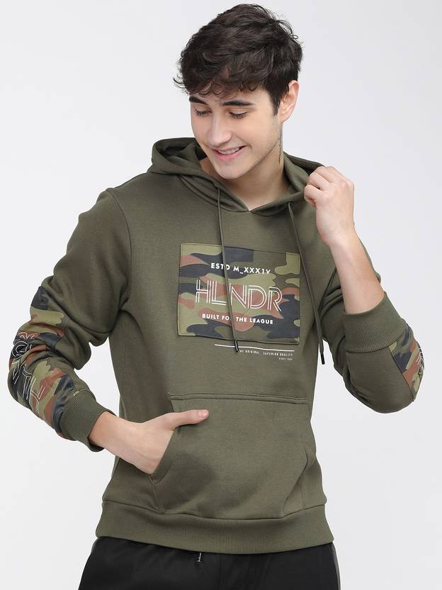 HIGHLANDER Men Full Sleeve Printed Hooded Sweatshirt