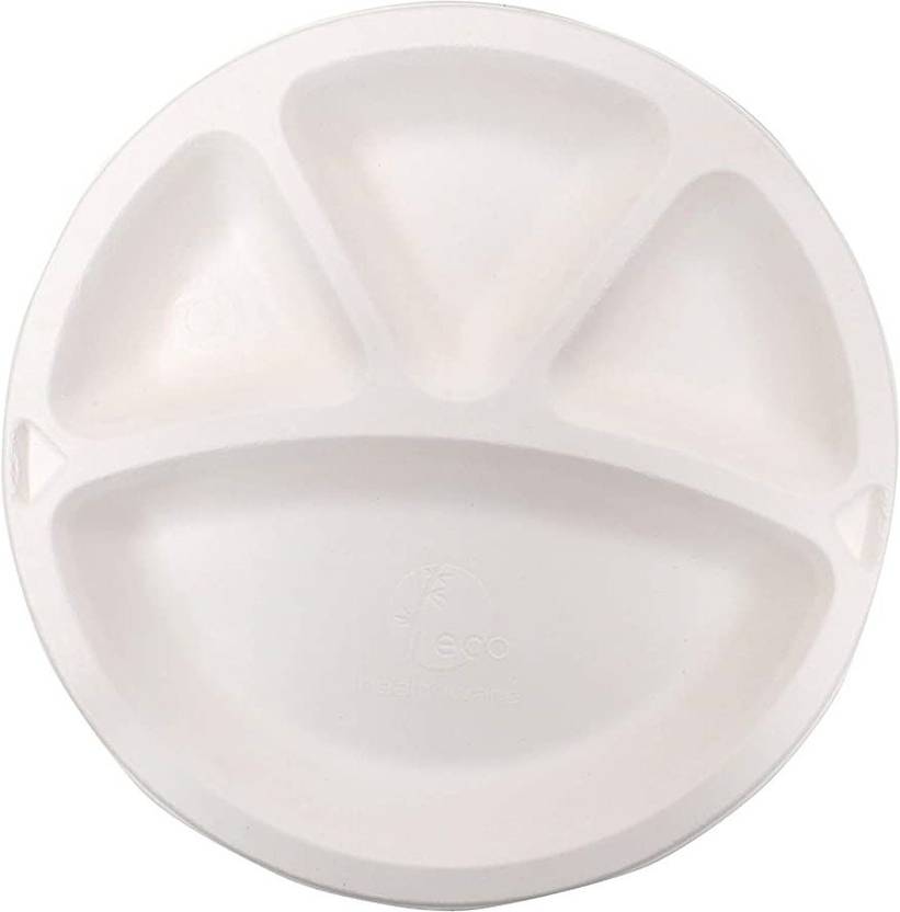 KRISHNA 4 Compartment Divided Disposable Plates (Pack of 25) 4 in 1