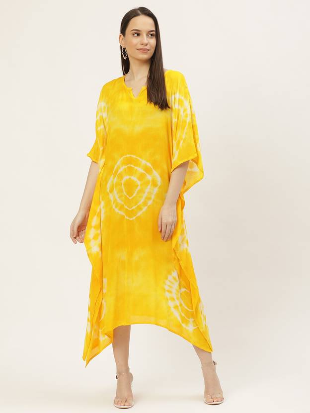 maaesa Women Kaftan Yellow Midi/Calf Length Dress
