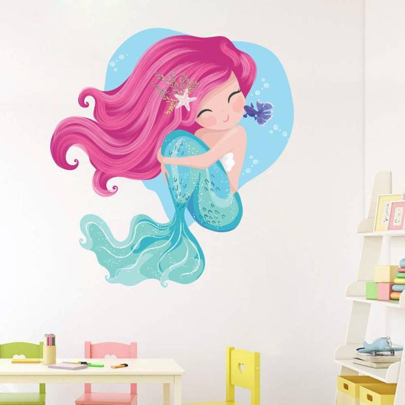 WALLPIK 90 cm Cute Mermaid Fish Girl Baby Room Decorative