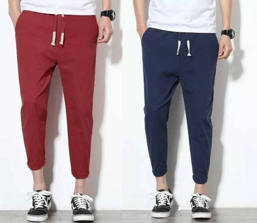 [Size L] IRTIFA FASHION Pack of 2 Men Solid Maroon, Blue Track Pants