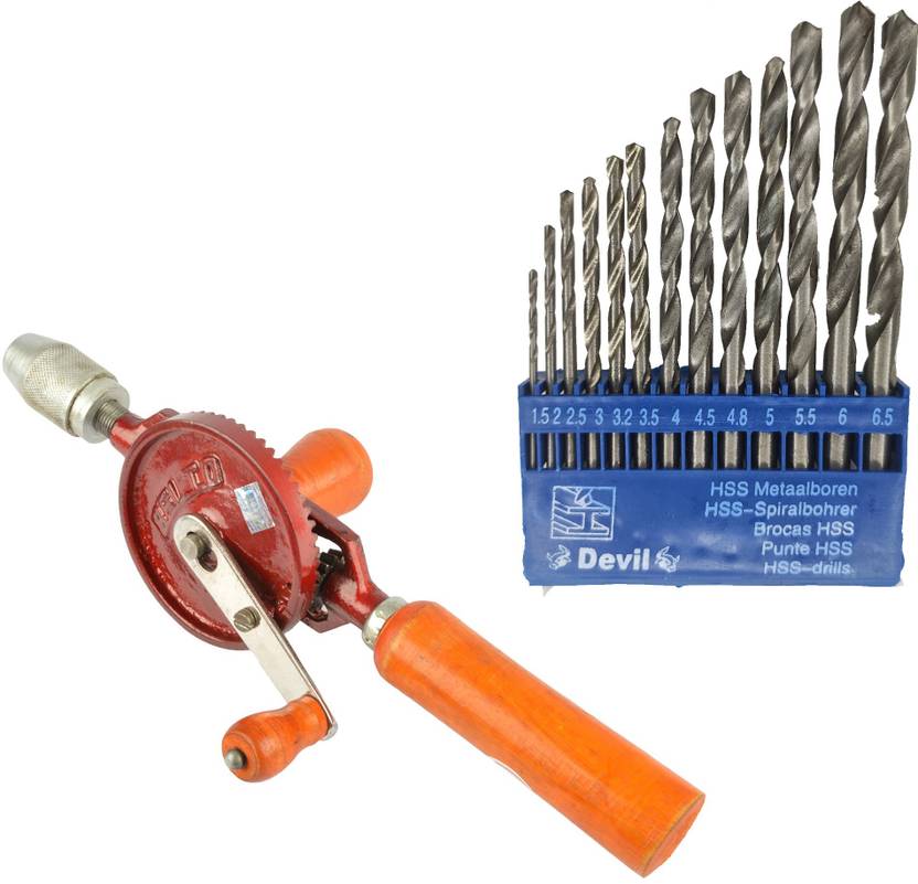 Tulsway HEAVY DUTY HAND DRILL MACHINE (1/4") + 13PCS HSS DRILL SET FOR
