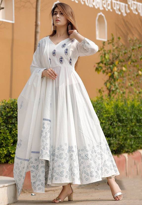 White cotton anarkali kurta on sale