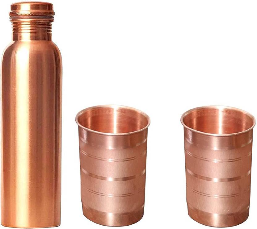 METAL MISSION Copper Tamba Water Bottle (1 L) with 2 Copper Tamba Glass
