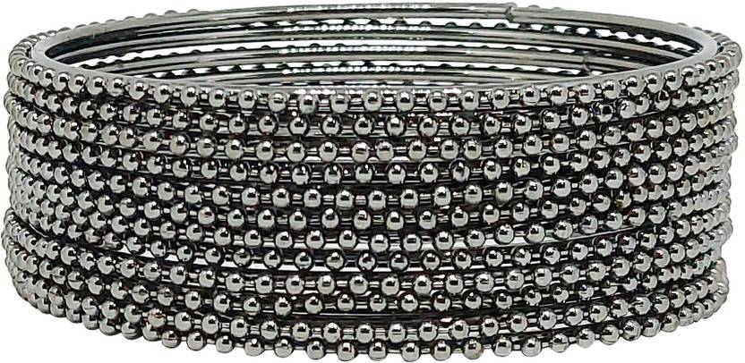 Anahat collection Metal Black Silver Bangle Set