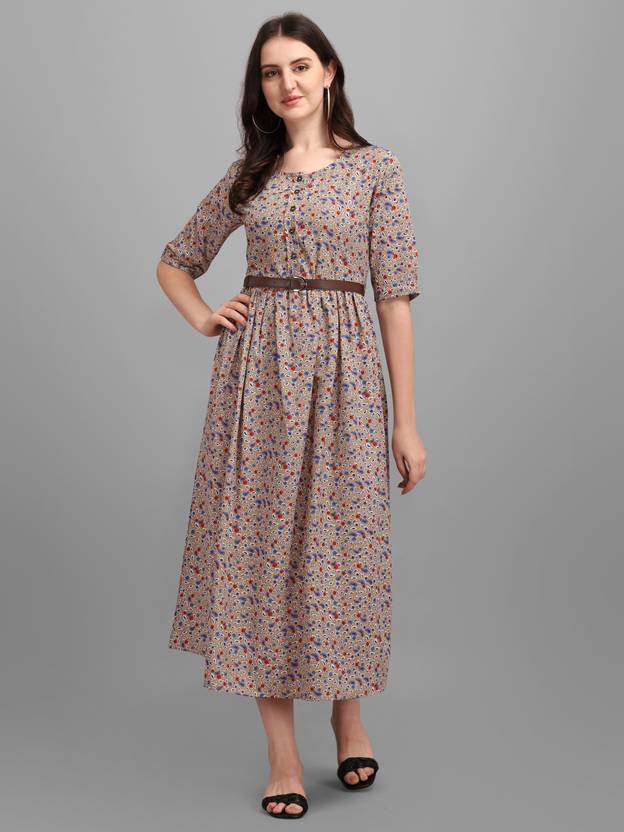 Vaani Creation Women Shift Beige Dress