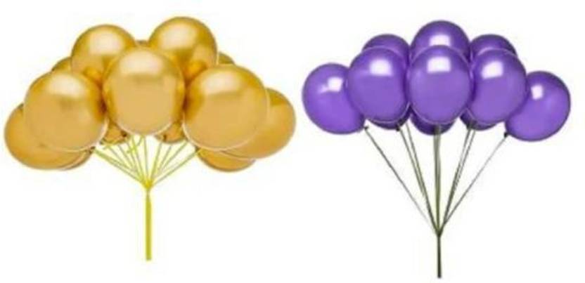 Blisskart Solid Pack of 30(Gold + Purple) Metallic Balloons for Birthday Decoration ETC. Balloon