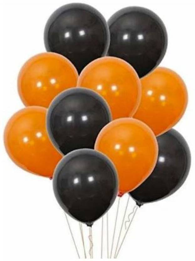 Blisskart Solid Pack of 30 ( Black + Orange ) Metallic Balloons for Birthday Decoration ETC. Balloon