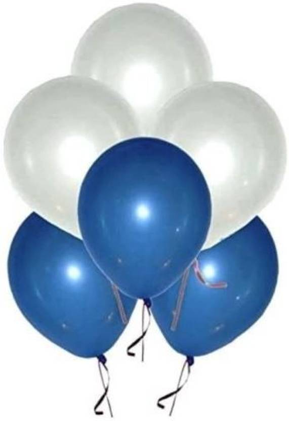 Blisskart Solid Pack of 30(Blue + White) Metallic Balloons for Birthday Decoration ETC. Balloon