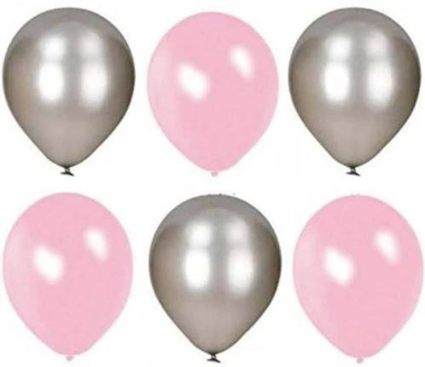 Blisskart Solid Pack of 30 (Silver + Pink) Metallic Balloons for Birthday Decoration ETC. Balloon