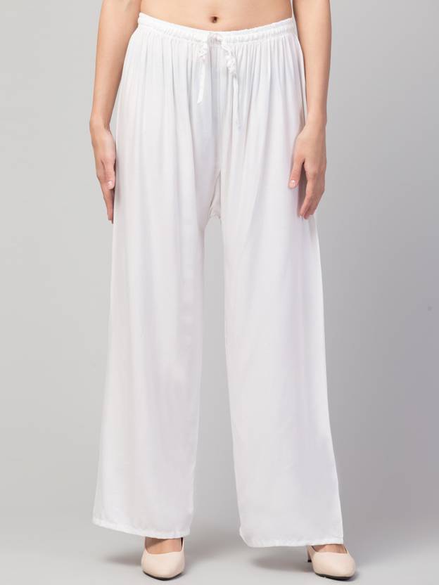 FamBee Women Relaxed White Viscose Rayon Trousers
