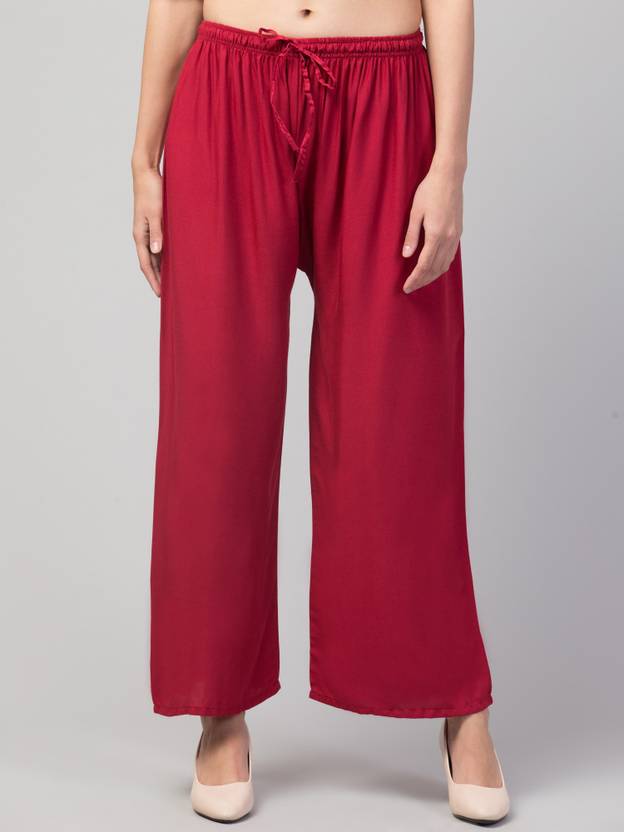 FamBee Women Relaxed Maroon Viscose Rayon Trousers