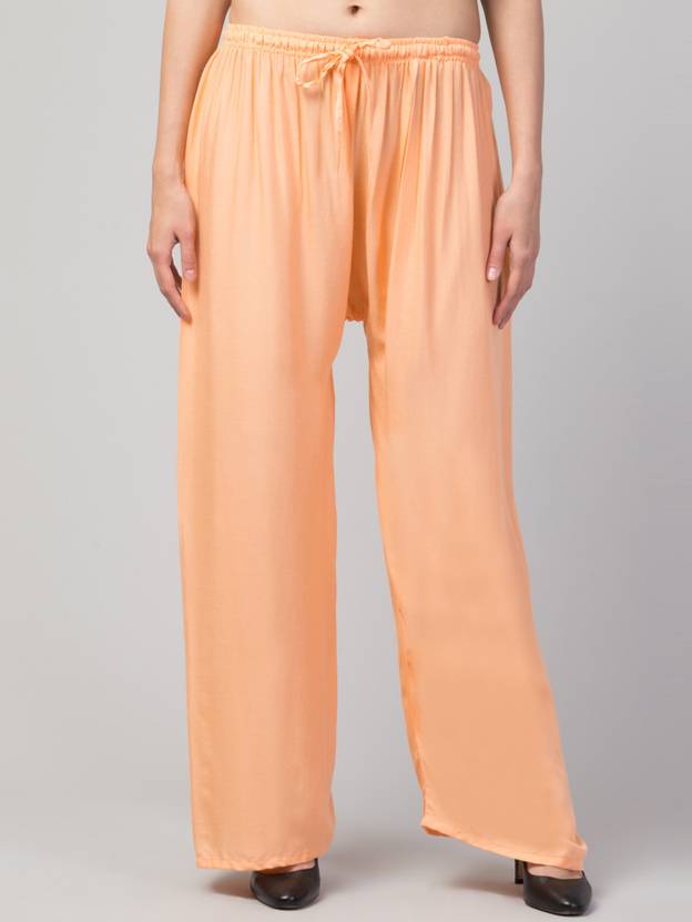 FamBee Women Relaxed Orange Viscose Rayon Trousers