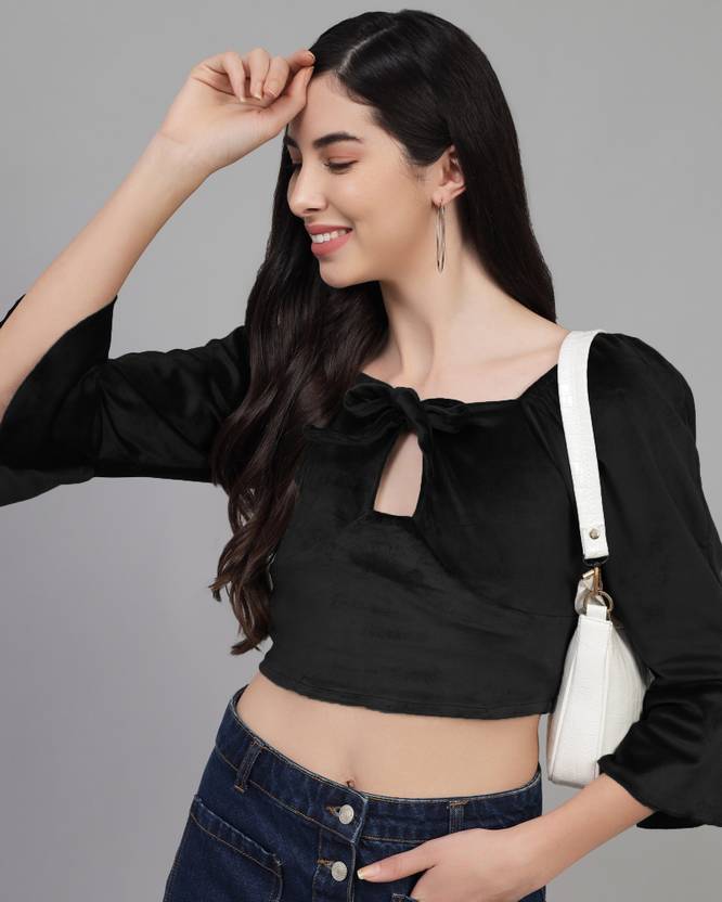 ADDYVERO Casual Bell Sleeves Solid Women Black Top
