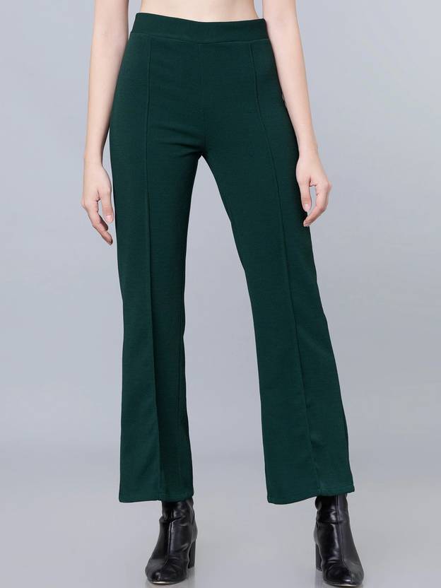 Mehrang Women Regular Fit Dark Green Cotton Blend Trousers