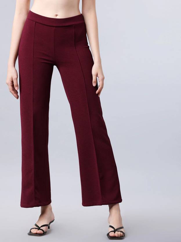 Mehrang Women Regular Fit Maroon Cotton Blend Trousers