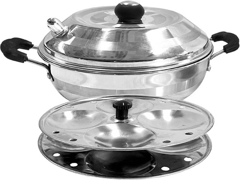 Eslite Stainless Steel Multi Purpose Kadai with 2 Idli Plate (8 Idlis