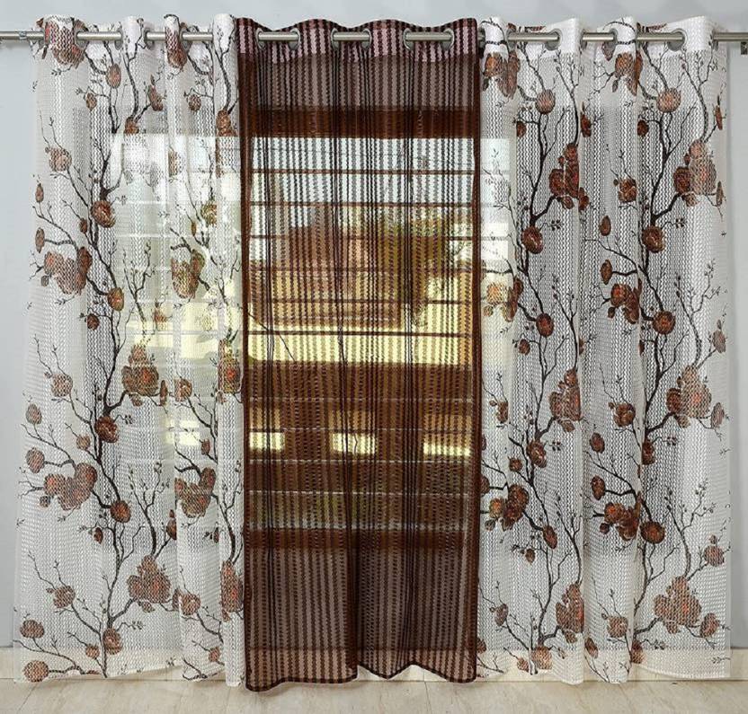 BeautifulGhar Creations 213 cm (7 ft) Door Tissue Transparent Curtain (Pack Of 3)