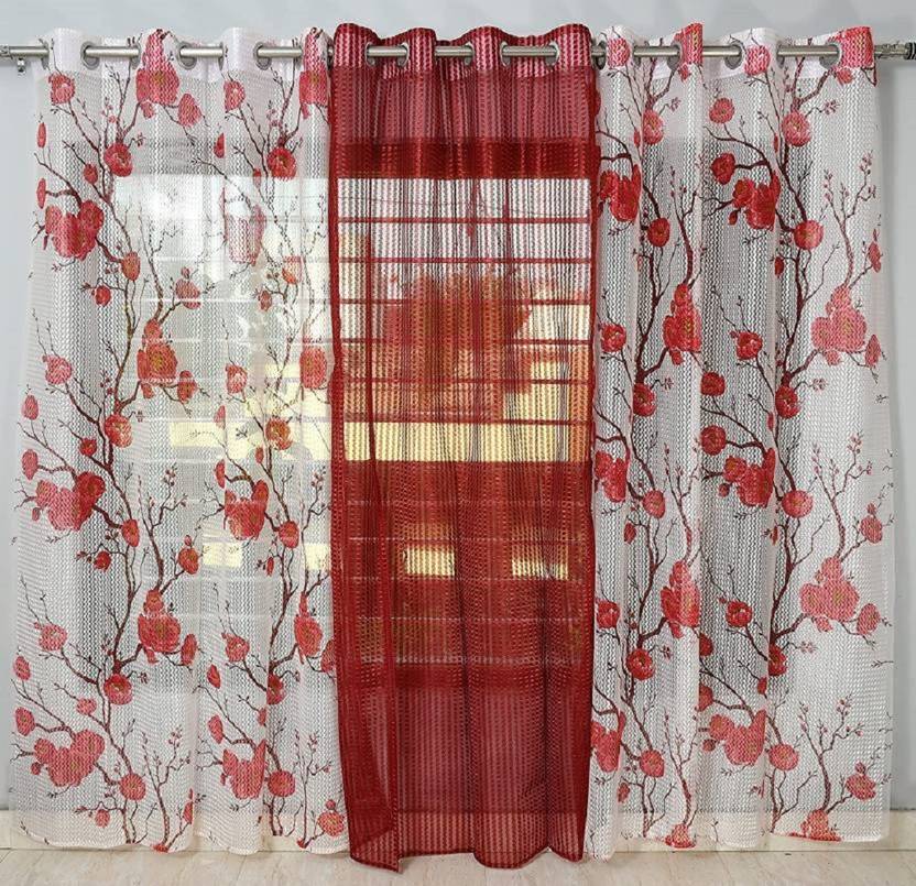 BeautifulGhar Creations 213 cm (7 ft) Door Tissue Transparent Curtain (Pack Of 3)