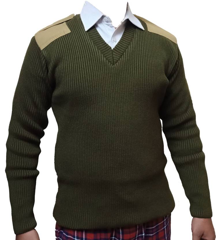 Men Colorblock V Neck Green, Beige Sweater