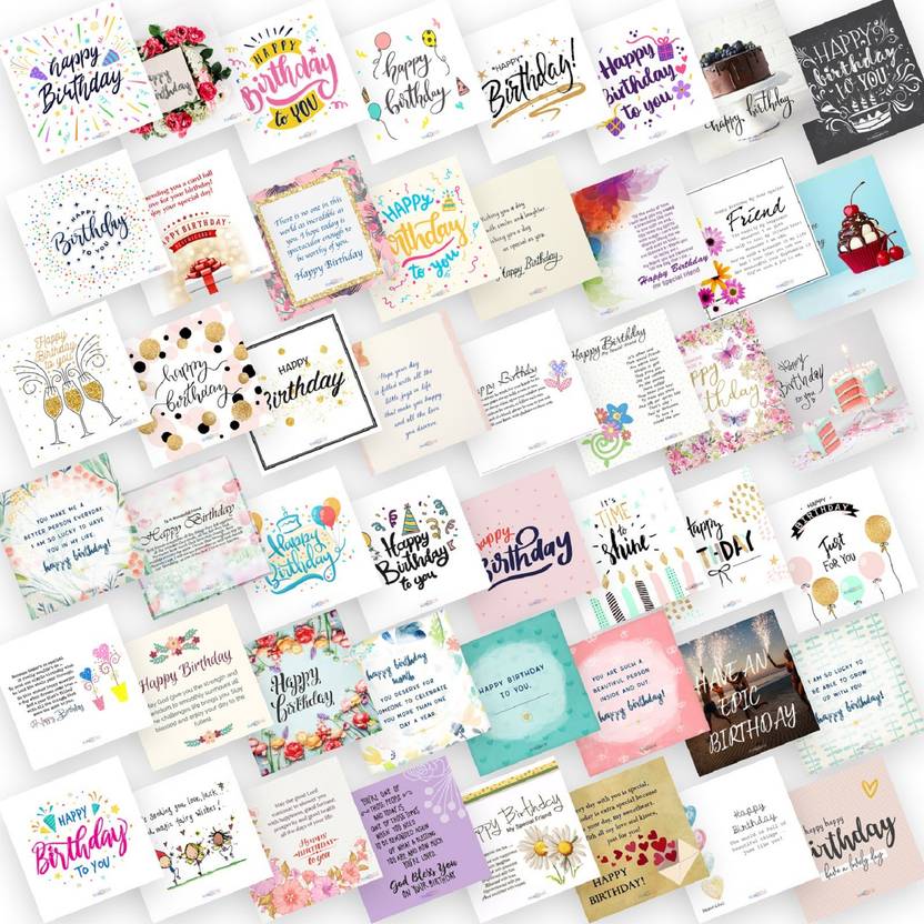 purezento Set of 48 Birthday Cards For Explosion Box or Other DIY Happy Birthday Card Unique Greeting Card for Girlfriend/Boyfriend/Friends to Gift on Birthday 3X3 Inches Greeting Card
