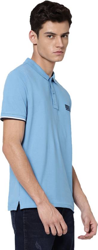 Wrangler Solid Men Polo Neck Blue T-Shirt