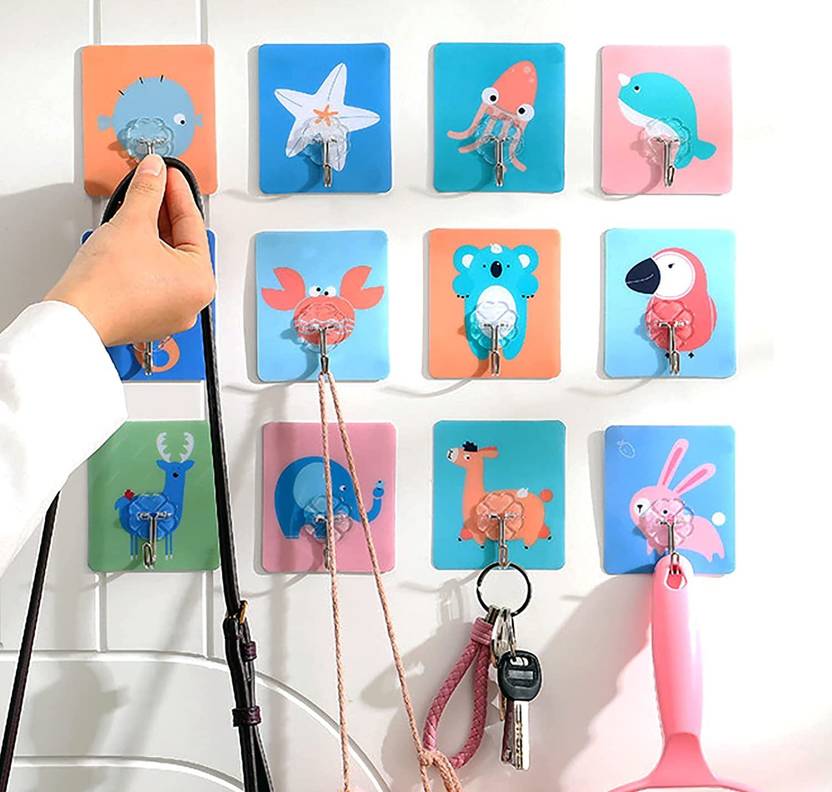 Lipsa Enterprise 12 Pcs Wall Sticker Cute Cartoon Design Hook Self Adhesive Seamless Stickers Hook 1