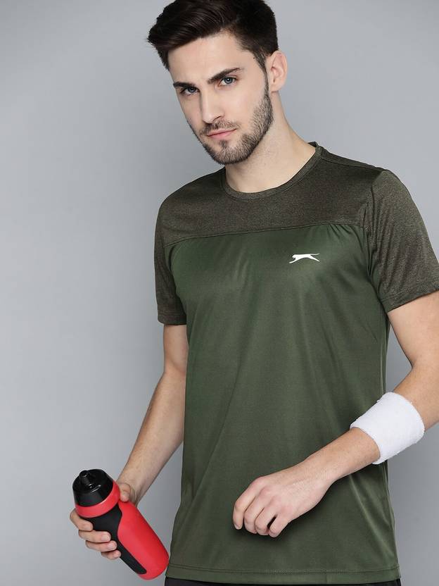 [Size L] SLAZENGER Men Colorblock Round Neck Polyester Dark Green T-Shirt