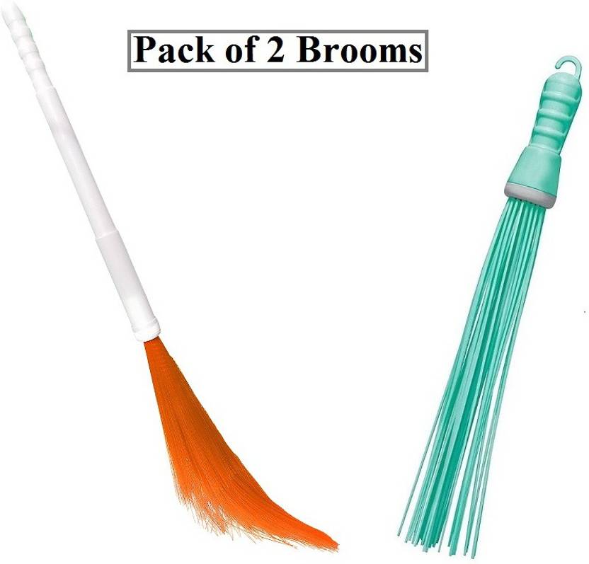 JEEBU Adjustable Plastic Phool Jhadu, Broomstick Plastic Kharata Jhadu ...