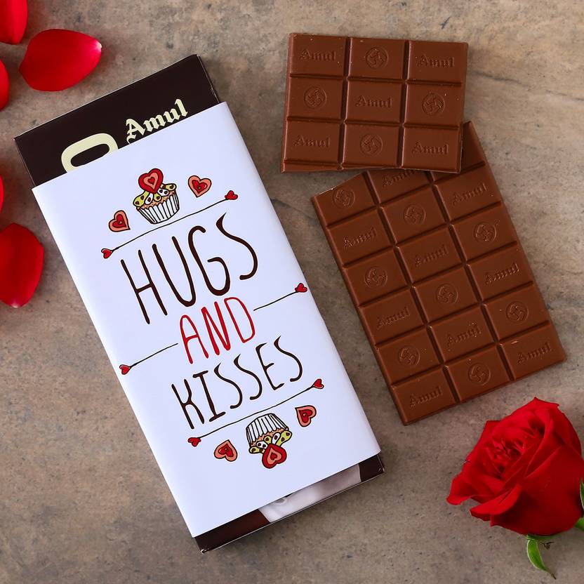 Ferns N Petals Hugs N Kisses Amul Chocolate Bar In Printed Sleeve