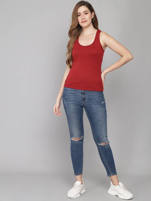 Women Maroon, Black Tank Top/Vest