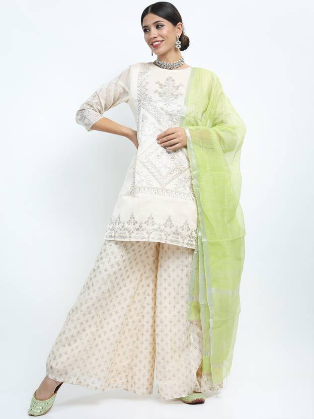 Vishudh Women Cotton Blend Kurta Palazzo Set