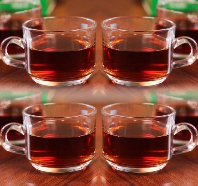 Glass World Pack of 4 Glass Crystal Imported Elegant Tea Cup Set for