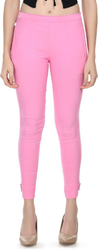 24Hour Fashion Women Regular Fit Pink Cotton Blend Trousers