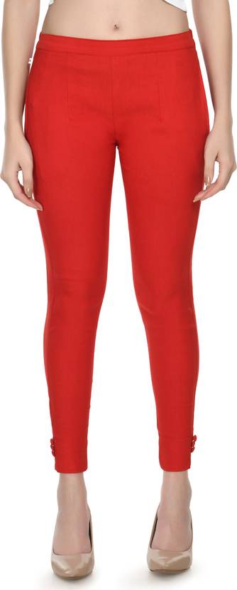 24Hour Fashion Women Regular Fit Red Cotton Blend Trousers