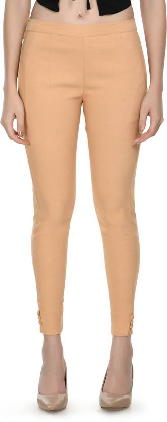 24Hour Fashion Women Regular Fit Beige Cotton Blend Trousers